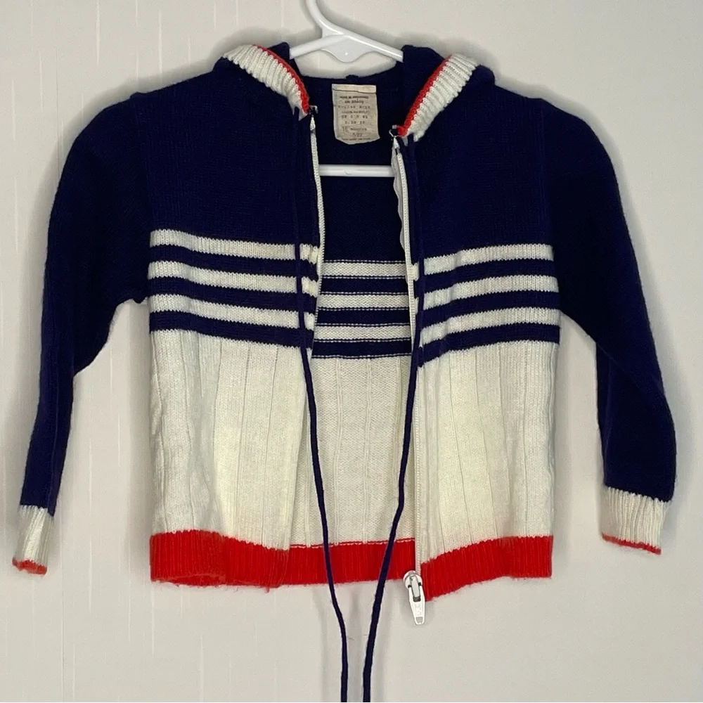 Vintage Kids 100% Acrylic Full Zip Hooded Sweater With String Ties Size 18 M 📍